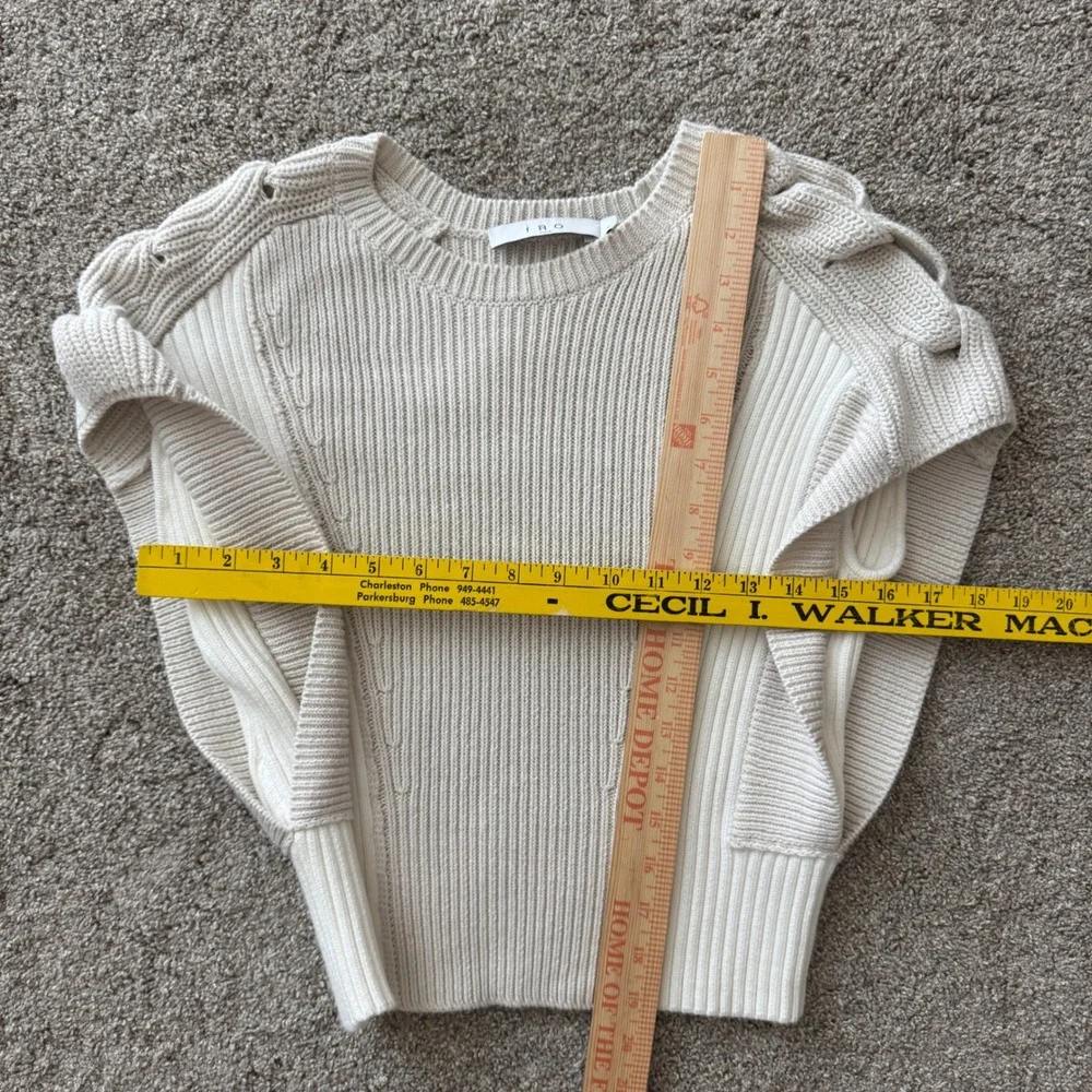 IRO Paris Kalou Ribbed Knit Two Tone Short Sleeve Sweater Beige Cream Small